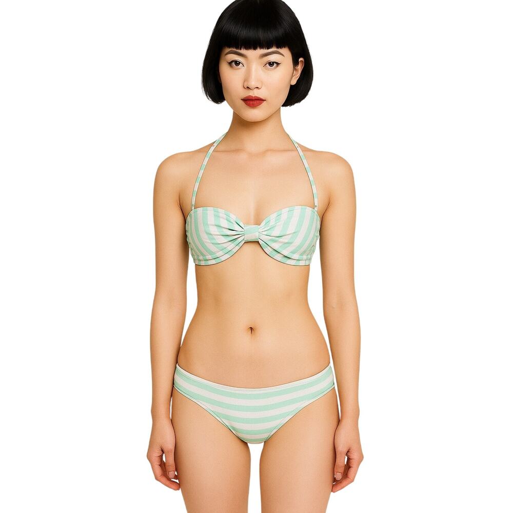 The Bikini Lab Striped Bow Bandeau Bikini Mint NWT Retro Look
